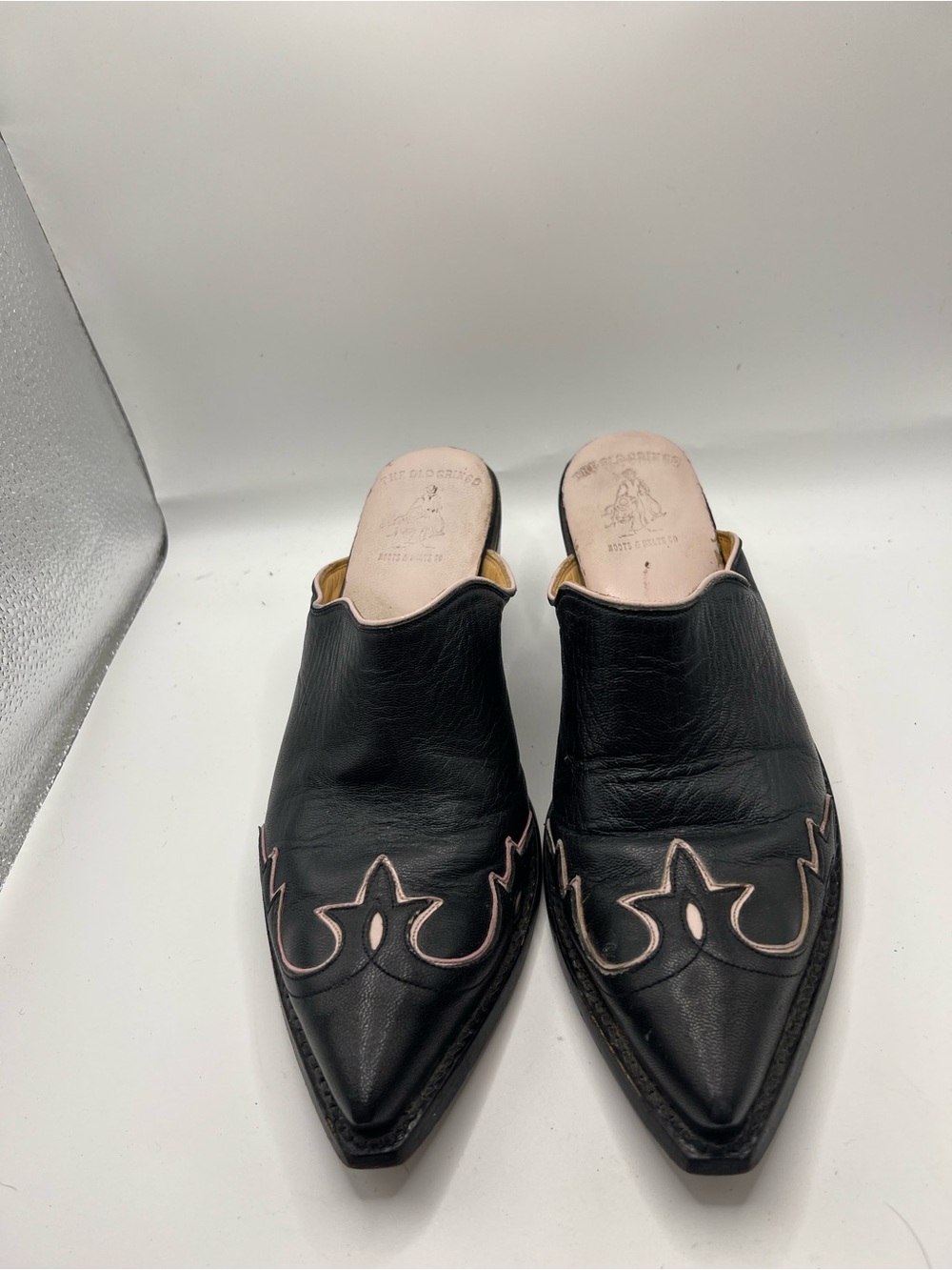 Old Gringo Black Leather Pointed Mules with Pink Trim - Picture 4 of 12